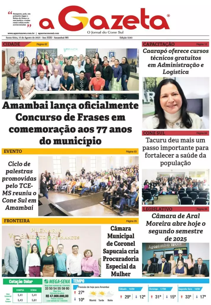 Jornal A Gazeta – Edição de 15 de agosto de 2025