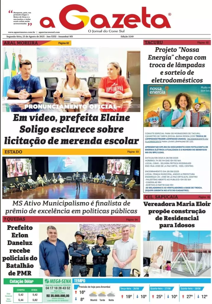 Jornal A Gazeta – Edição de 25 de agosto de 2025