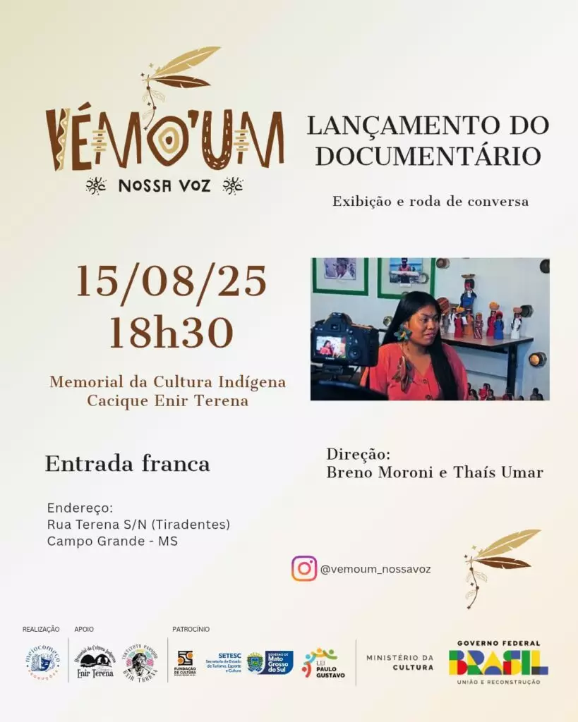 Documentário indígena "Vémo’Um – Nossa Voz" será lançado na Aldeia Marçal de Souza na sexta Documentário indígena "Vémo’Um – Nossa Voz" será lançado na Aldeia Marçal de Souza na sexta
