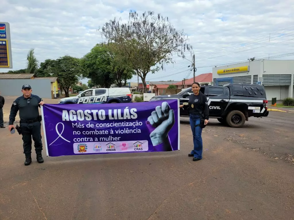 Caminhada do Agosto Lilás mobiliza comunidade em Tacuru pelo fim da violência contra a mulher
