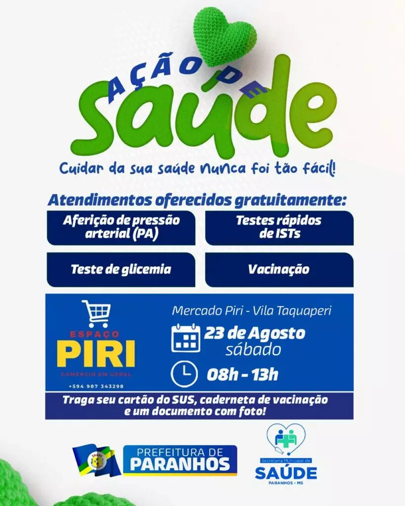 Paranhos promove Ação de Saúde com serviços gratuitos à população nos dias 16, 23 e 30 de agosto