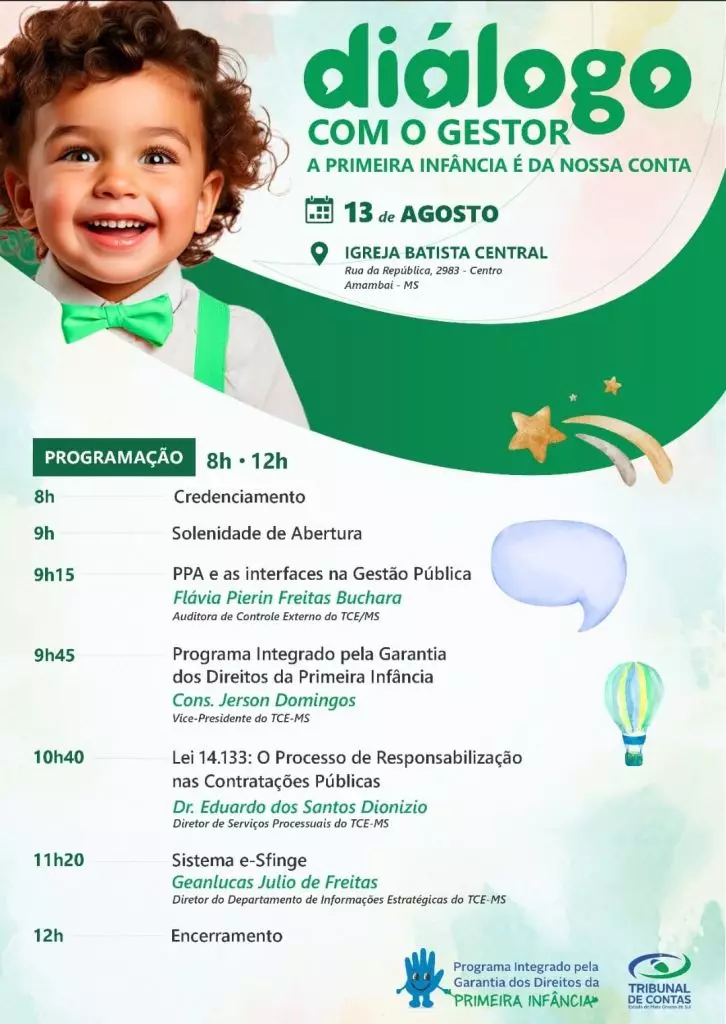 Evento do TCE-MS sobre primeira infância reunirá gestores do Cone Sul em Amambai Evento do TCE-MS sobre primeira infância reunirá gestores do Cone Sul em Amambai