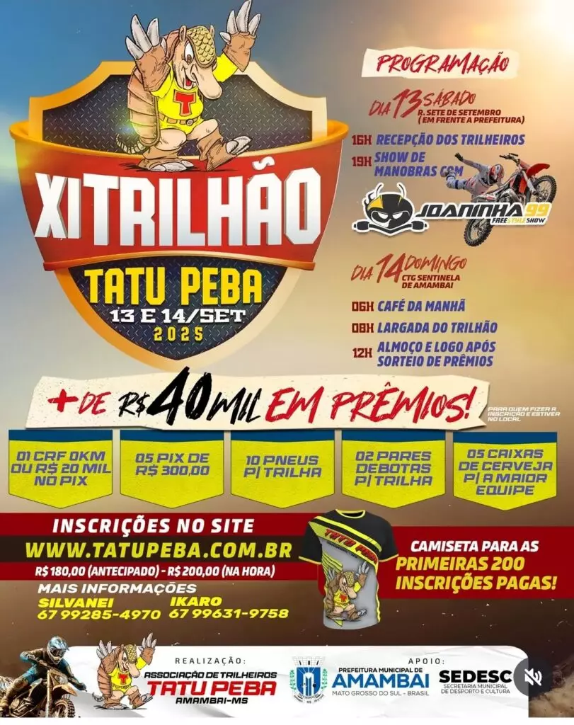 Trilhão Tatu Peba, um dos principais eventos de aventura sobre duas rodas de MS, movimenta Amambai neste final de semana