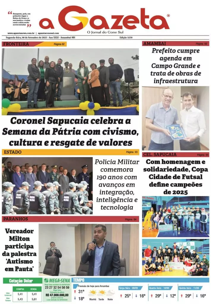 Jornal A Gazeta – Edição de 08 de setembro de 2025