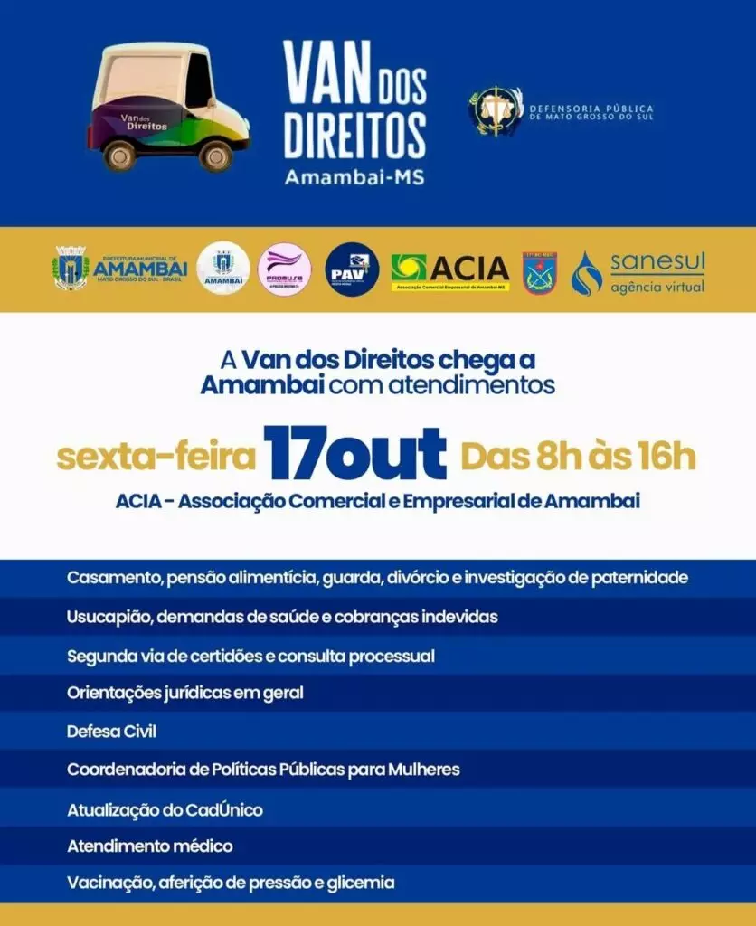 Van dos Direitos e Justiça Itinerante atendem a população nesta sexta na ACIA em Amambai Van dos Direitos e Justiça Itinerante atendem a população nesta sexta na ACIA em Amambai