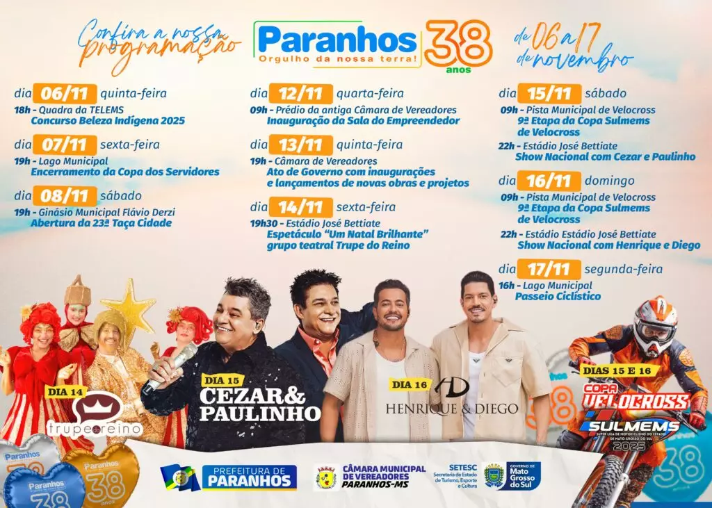 Show de Cesar & Paulinho lançamento de obras e várias outras atrações marcam o 38º aniversário de Paranhos Show de Cesar & Paulinho lançamento de obras e várias outras atrações marcam o 38º aniversário de Paranhos