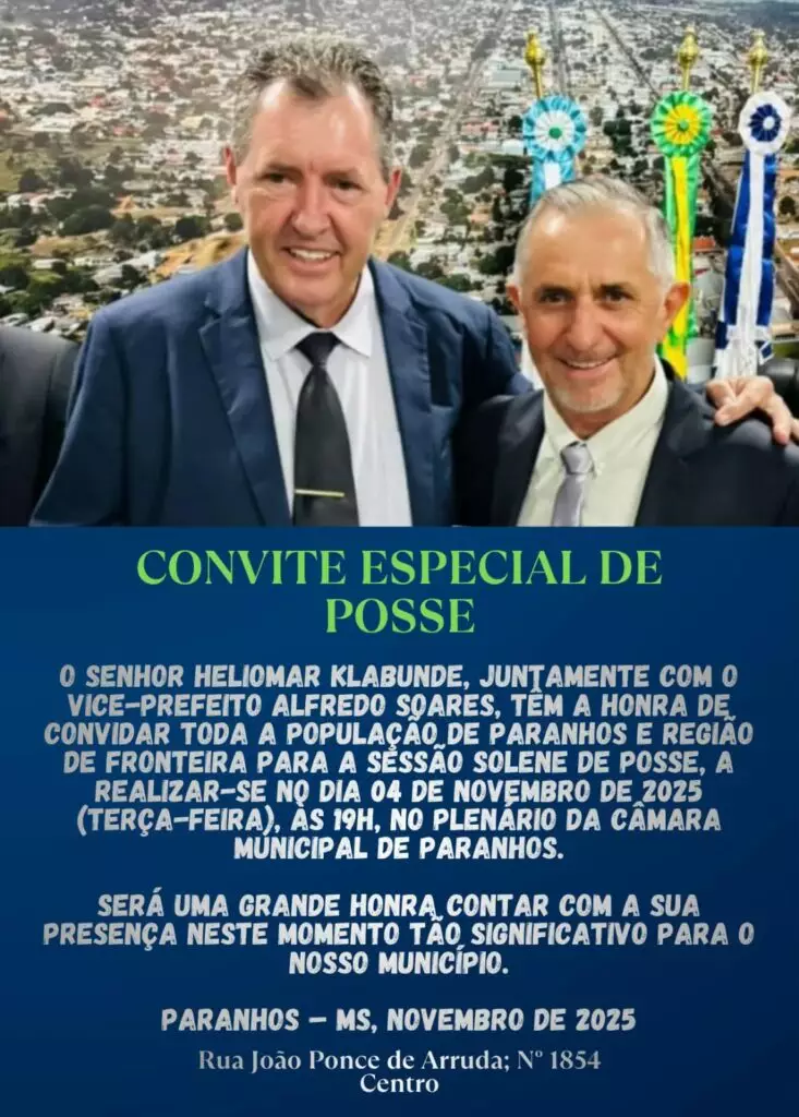 Heliomar Klabunde toma posse como prefeito hoje à noite em Paranhos