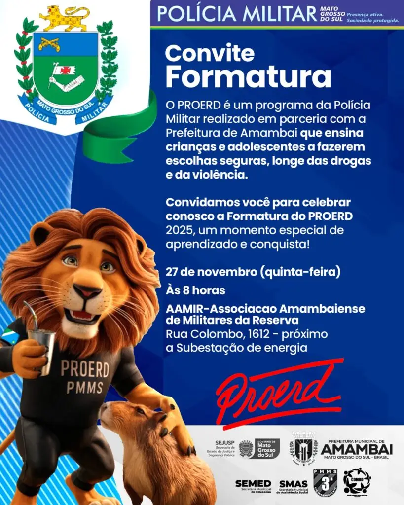 Formatura do PROERD 2025 reúne estudantes em Amambai nesta quinta-feira (27)