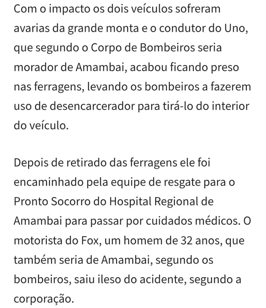 Bombeiros socorrem vitima de acidente em Amambai