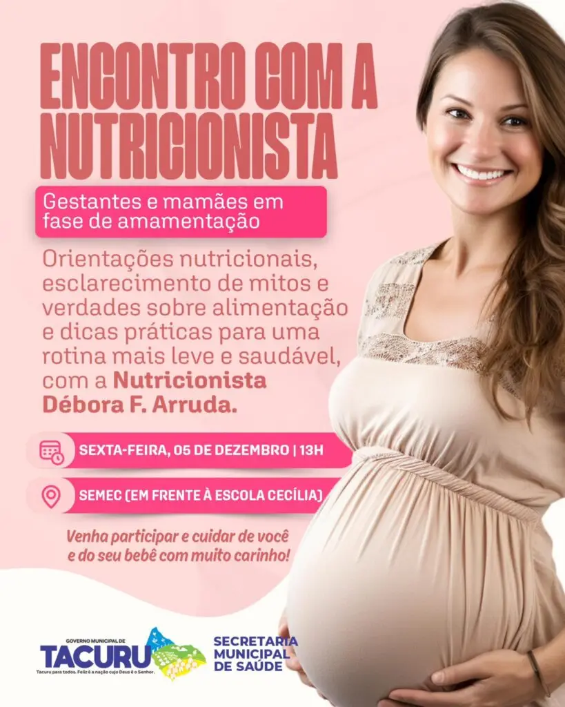 Palestra oferece orientações nutricionais para gestantes e mamães nesta sexta-feira (5) em Tacuru