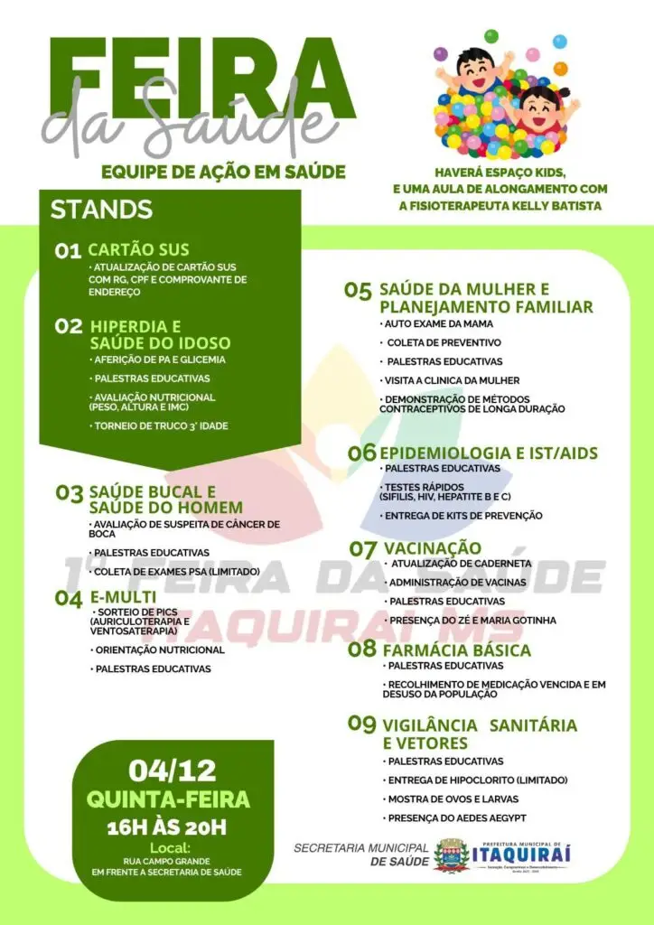 Itaquiraí: Feira da Saúde acontece nesta quinta-feira (4), das 16h às 20h