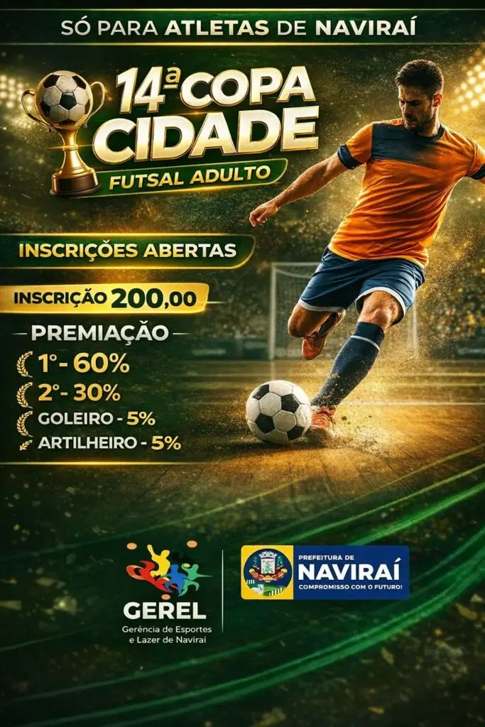 Naviraí abre inscrições para competições de futebol suíço e futsal Naviraí abre inscrições para competições de futebol suíço e futsal