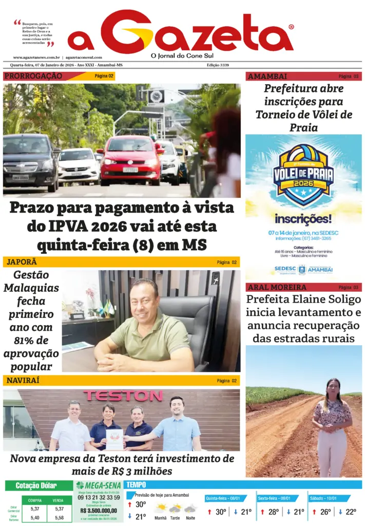 Jornal A Gazeta – Edição de 07 de janeiro de 2026