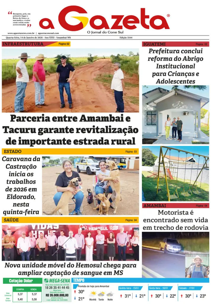 Jornal A Gazeta – Edição de 14 de janeiro de 2026