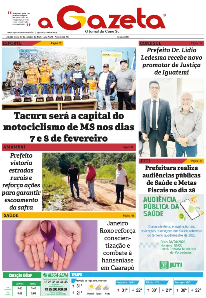 Jornal A Gazeta – Edição de 15 de janeiro de 2026