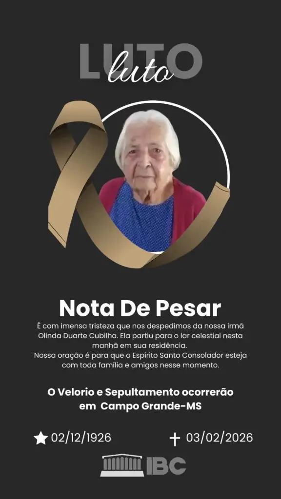 IBC de Amambai emite Nota de Pesar pelo falecimento de Olinda Duarte Cubilha