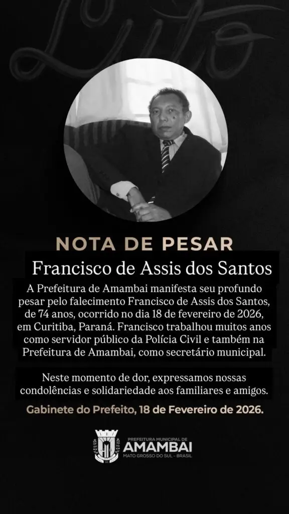 Luto: Morre aos 74 anos Assis, policial civil aposentado e ex-secretário municipal em Amambai
