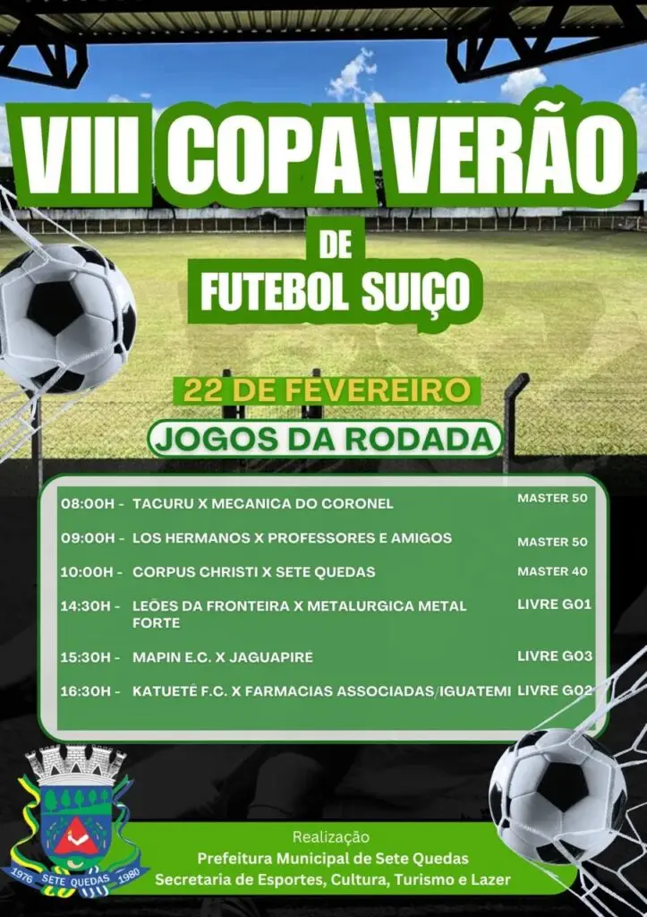 Seis jogos abrem a Copa Verão de Suíço 2026 neste domingo em Sete Quedas