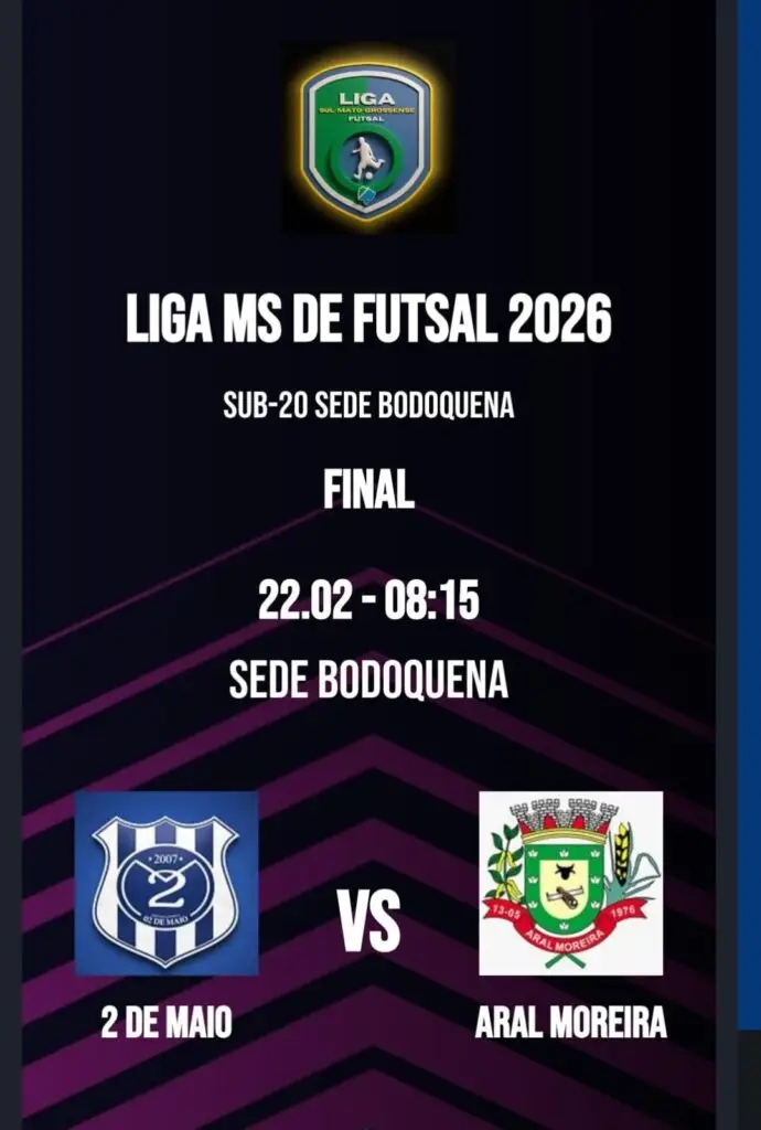 Aral Moreira e 2 de Maio-PY decidem neste domingo a Liga MS de Futsal Sub-20