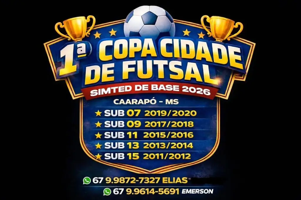 1ª Copa Cidade de Futsal – Simted de Base 2026 será realizada em Caarapó