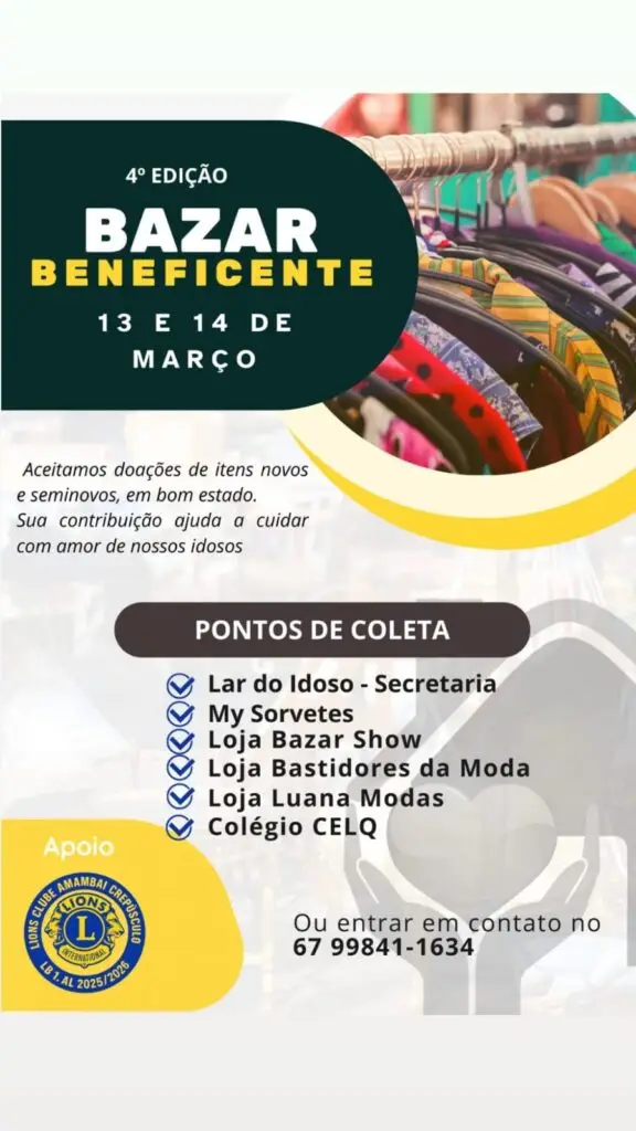 4º Bazar do Lar do Idoso acontece nesta sexta e sábado em Amambai