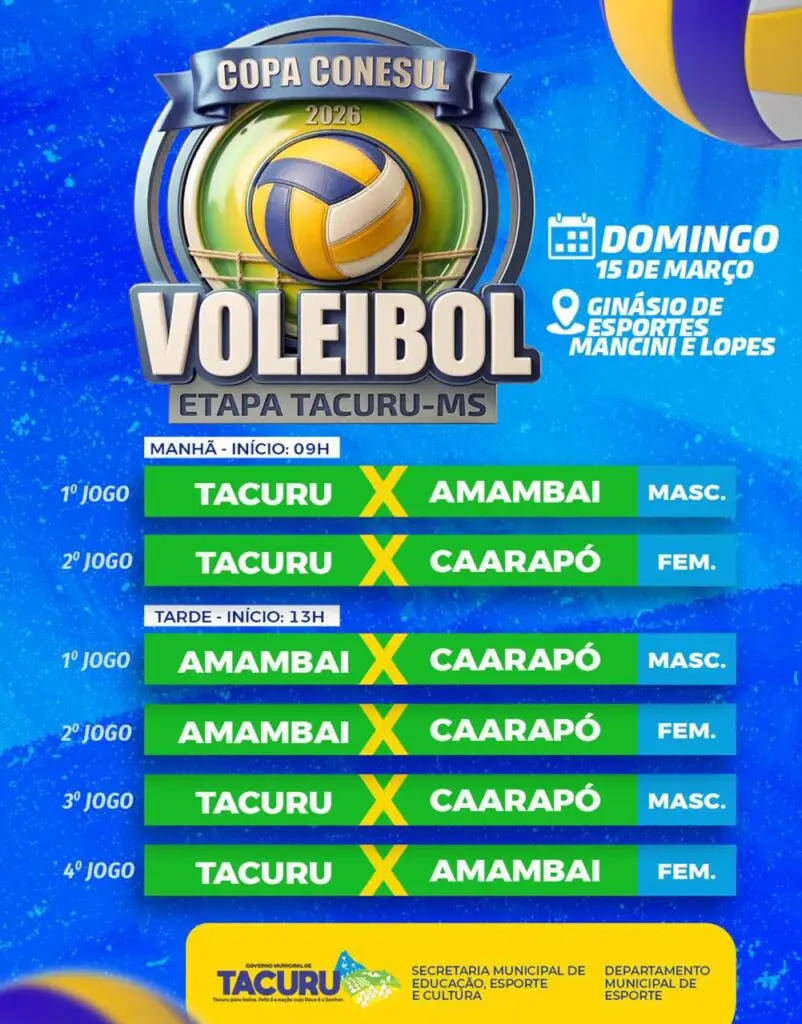 Paranhos e Tacuru recebem neste domingo última etapa da 1ª fase da Copa Conesul de Vôlei 2026