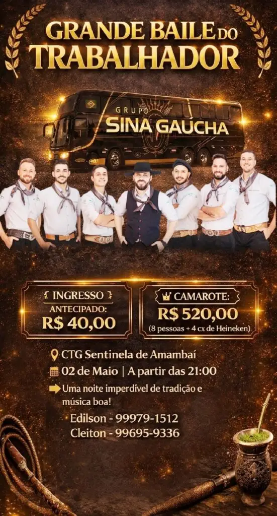 Baile do Trabalhador acontece neste sábado no CTG em Amambai