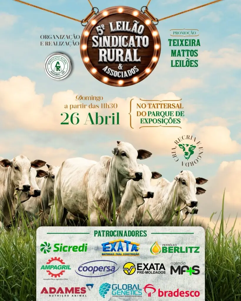 5ª Leilão do Sindicato Rural e Associados acontece neste domingo em Amambai