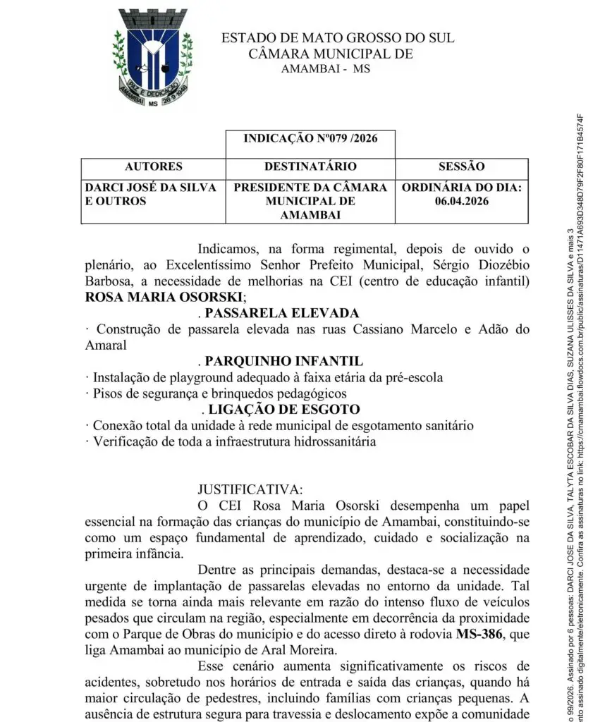 Darci pede reforma e ampliação da Escola Polo João Rodrigues em Amambai Darci pede reforma e ampliação da Escola Polo João Rodrigues em Amambai