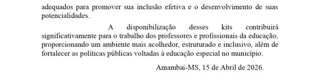 Lígia Borges pede para 2027, kits para alunos com TEA da rede municipal em Amambai