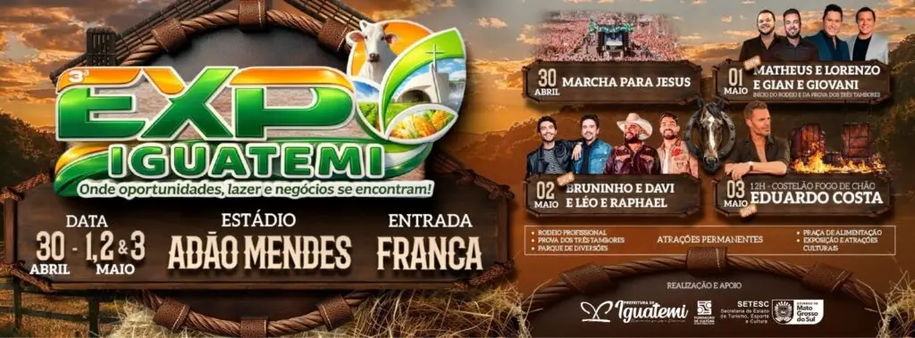 Iguatemi: Aniversário de 61 anos do município será celebrado em grande estilo com a realização da 3ª Expo Iguatemi