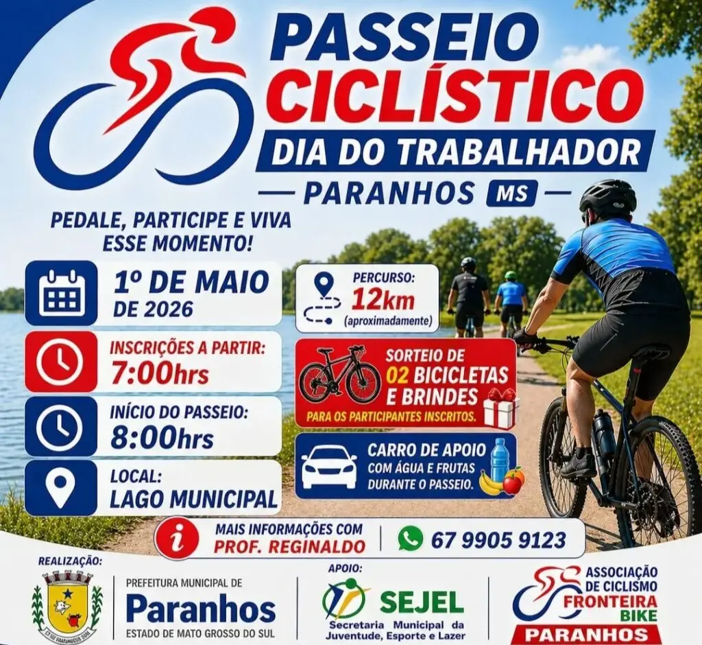 Passeio ciclístico do Dia do Trabalhador será realizado nesta sexta-feira (1º) em Paranhos