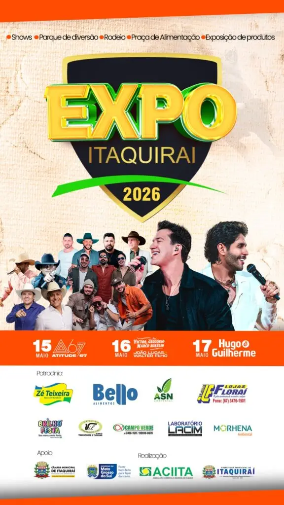 ExpoItaquiraí 2026 terá três dias de shows, rodeio e diversas atrações em maio