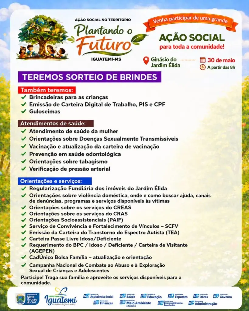Prefeitura de Iguatemi promove grande ação social no Jardim Élida neste sábado (30) Prefeitura de Iguatemi promove grande ação social no Jardim Élida neste sábado (30)