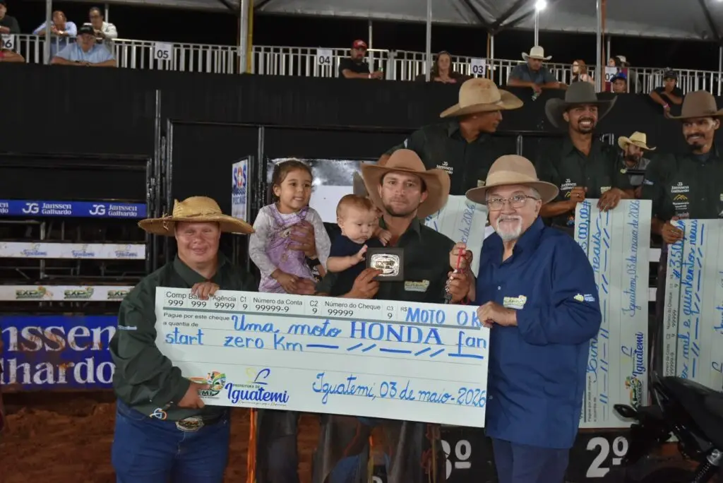 Finalistas do rodeio da 3ª ExpoIguatemi 2026 receberam R$ 35 mil em dinheiro, incluindo uma moto Honda 0 km