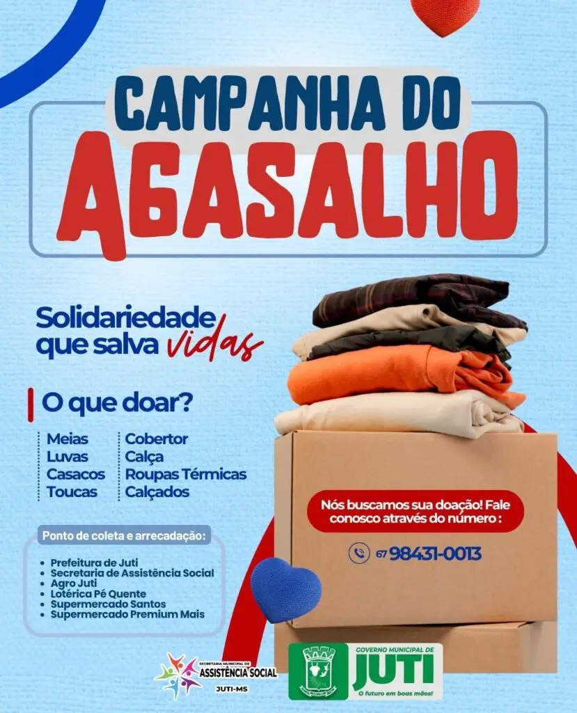 Prefeitura de Juti realiza Campanha do Agasalho para arrecadar roupas de frio e cobertores Prefeitura de Juti realiza Campanha do Agasalho para arrecadar roupas de frio e cobertores