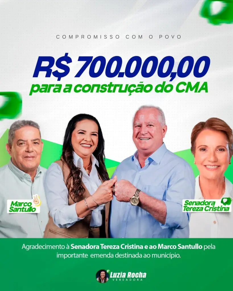 Vereadora Luzia e prefeito Gilson agradecem senadora Tereza Cristina por recurso destinado a Juti Vereadora Luzia e prefeito Gilson agradecem senadora Tereza Cristina por recurso destinado a Juti
