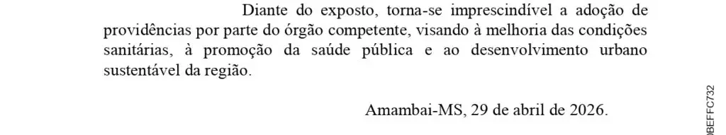 Suzana Ulisses pede implantação de rede de esgoto em ponto estratégico na Vila Cristina em Amambai