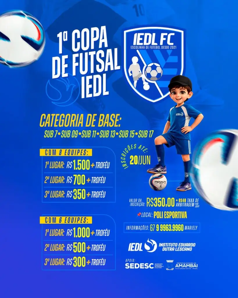 Instituto Eduardo Dutra Lescano abre inscrições para a 1ª Copa de Futsal IEDL em Amambai Instituto Eduardo Dutra Lescano abre inscrições para a 1ª Copa de Futsal IEDL em Amambai
