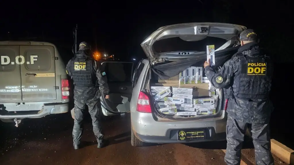 Laguna Carapã: DOF apreende veículo com 1,5 mil pacotes de cigarros paraguaios Laguna Carapã: DOF apreende veículo com 1,5 mil pacotes de cigarros paraguaios