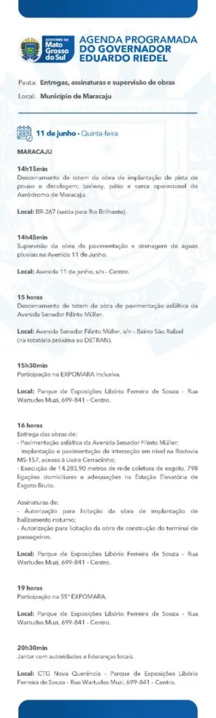 Ao lado da prefeita Lurdes, governador Eduardo Riedel entrega obras nesta quinta em Caarapó Ao lado da prefeita Lurdes, governador Eduardo Riedel entrega obras nesta quinta em Caarapó