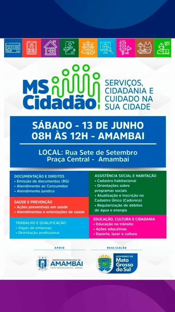 MS Cidadão acontece neste sábado (13) em Amambai com ampla oferta de serviços gratuitos à população MS Cidadão acontece neste sábado (13) em Amambai com ampla oferta de serviços gratuitos à população