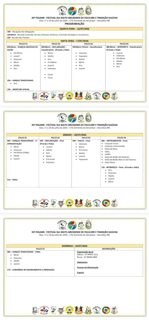 Com participação de 10 CTGs, FEGAMS movimenta Amambai nesta sexta, sábado e domingo Com participação de 10 CTGs, FEGAMS movimenta Amambai nesta sexta, sábado e domingo