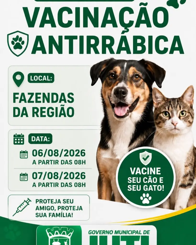 Prefeitura de Juti divulga cronograma da campanha de vacinação antirrábica para cães e gatos Prefeitura de Juti divulga cronograma da campanha de vacinação antirrábica para cães e gatos