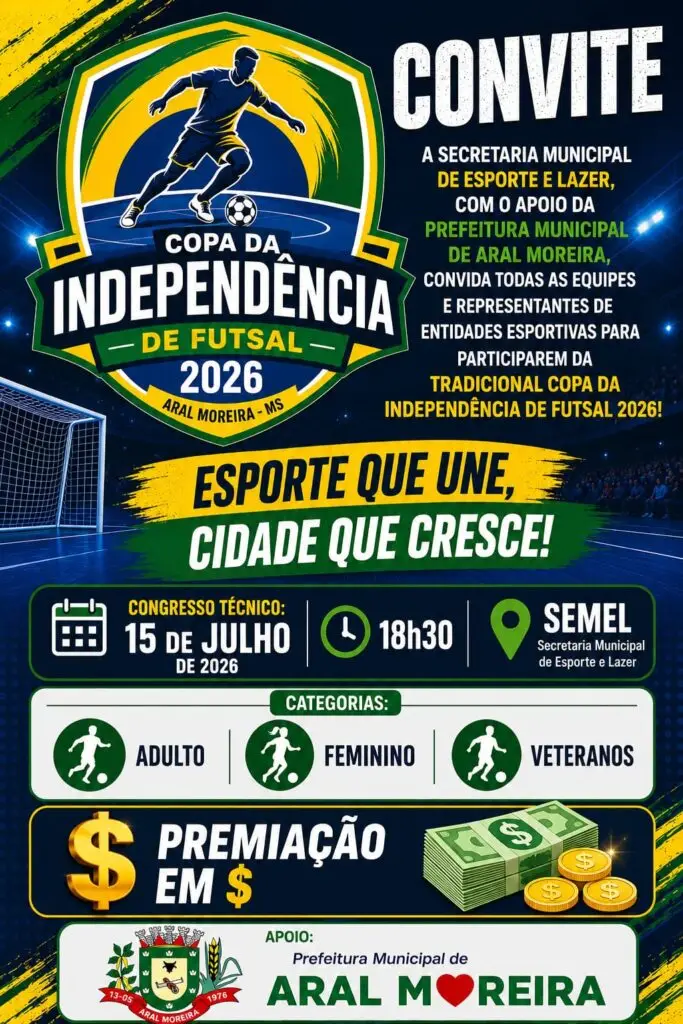 Aral Moreira realiza congresso técnico da Copa da Independência de Futsal 2026 nesta quarta-feira (15)